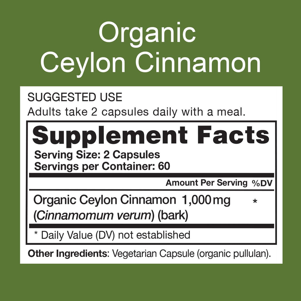 Organic Ceylon Cinnamon Supplement, 120 Capsules X3742