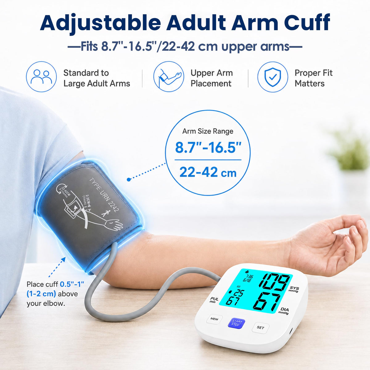 Upper Arm Blood Pressure Monitor with 8.7"-16.5" Cuff V392