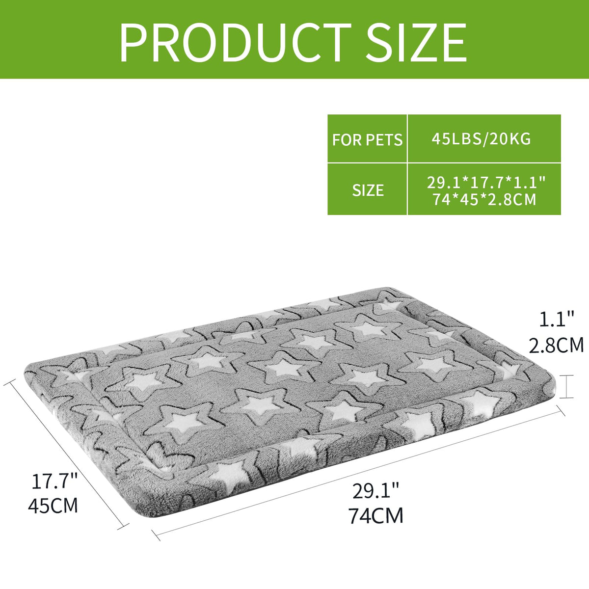 30"x20" Star Pattern Grey Dog Crate Pad E808624