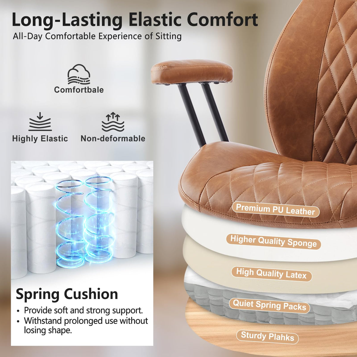 Brown Leather Ergonomic Office Chair with Lumbar Support R854448