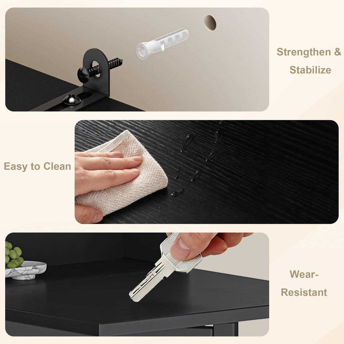Black Folding Desk with Storage D427