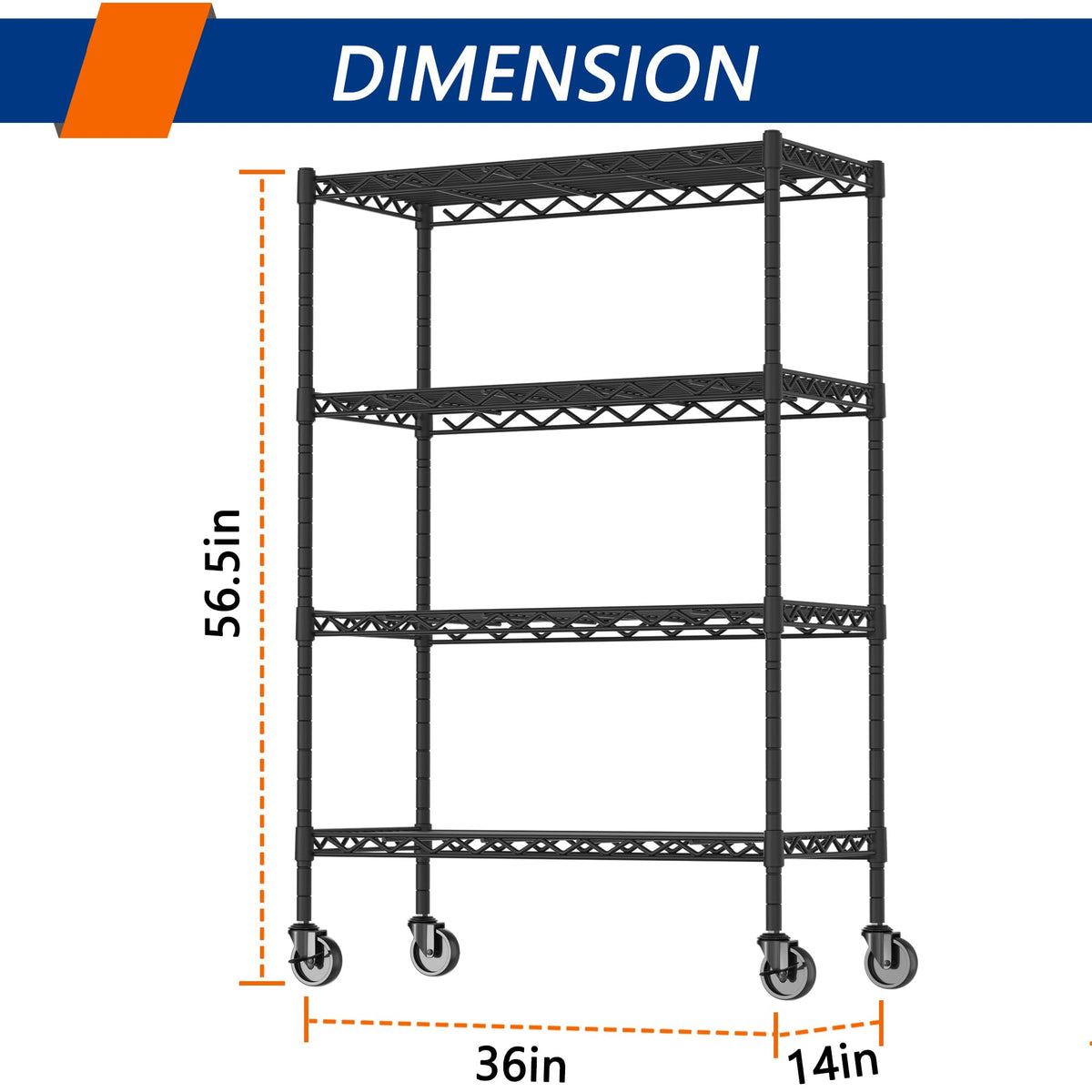 4-Shelf Adjustable Metal Storage Shelving Unit on Wheels, Black T9193