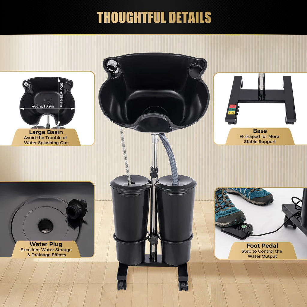Portable Shampoo Basin with 2 Buckets and Electric Pump I59736