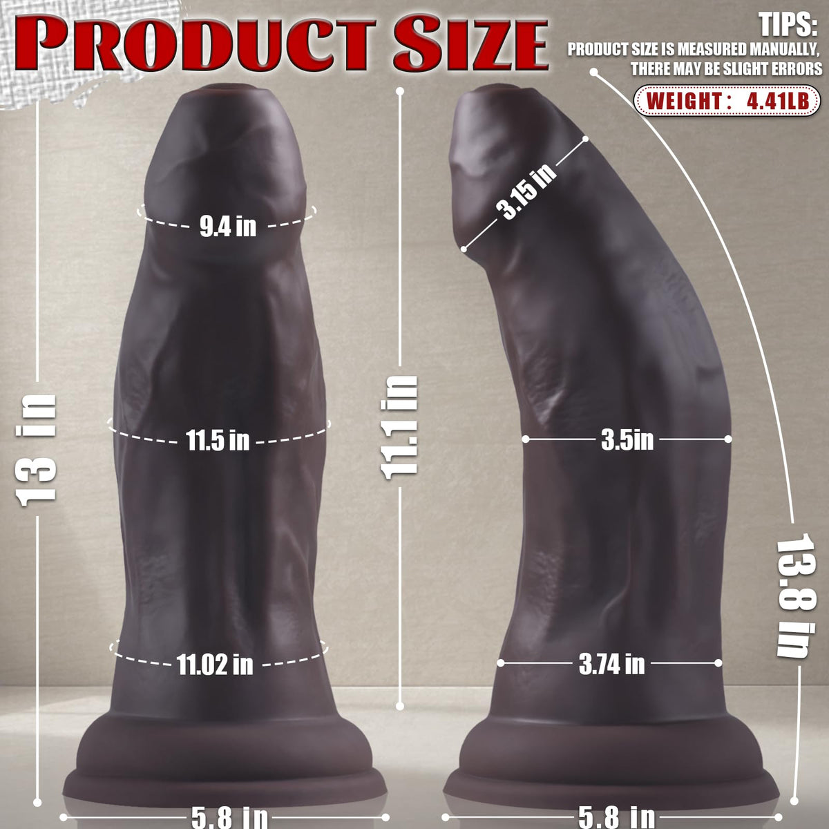 13 Inch Dual Density Silicone Dildo with Suction Cup F29394