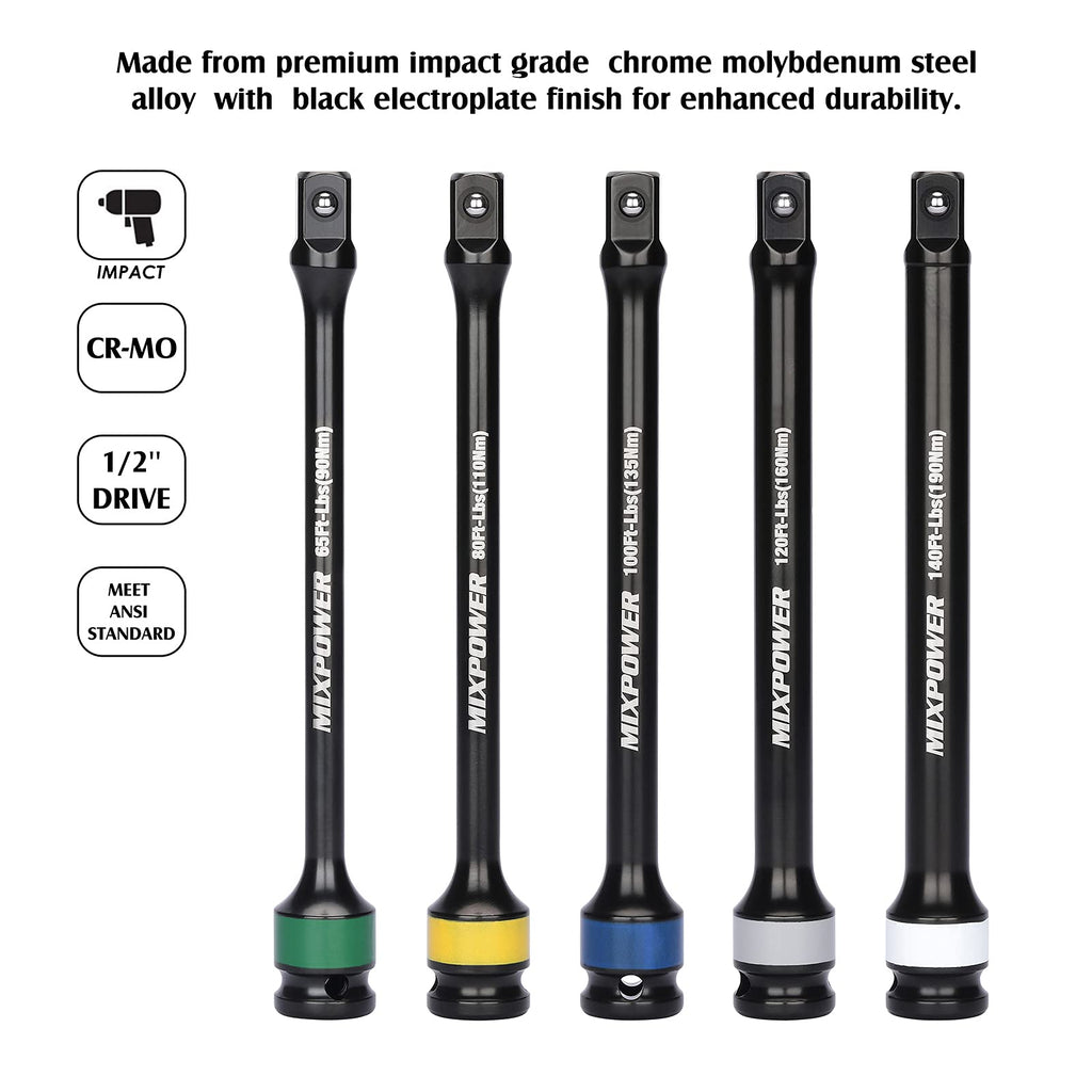 5 Piece 1/2" Drive Torque Limiting Socket Extension Bars R9953