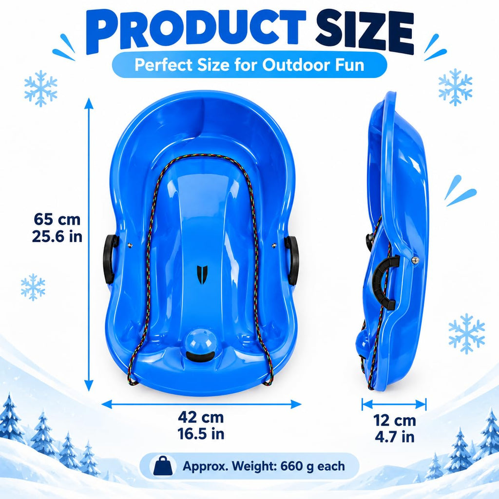 2 Pack 65cm Plastic Snow Sleds with Brake Handles and Pull Rope Q2201