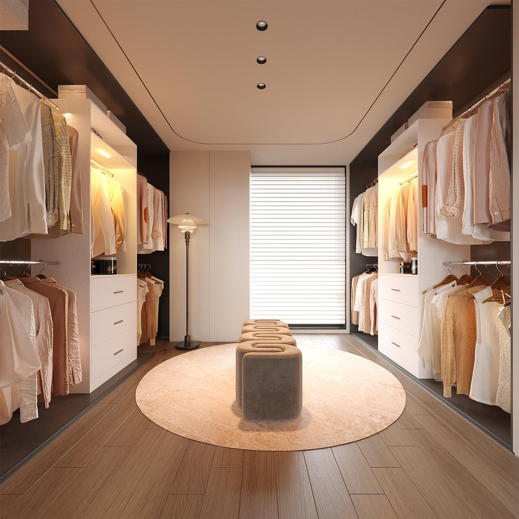 Wooden 11FT Closet Organizer with 3 Drawers and 4 Hanging Rods White P77953