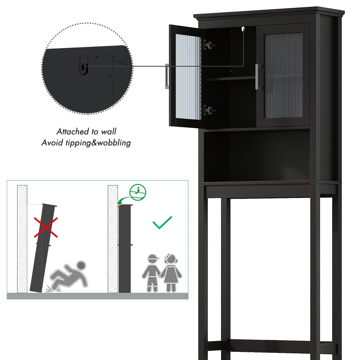Over the Toilet Storage Cabinet with Glass Doors D6922
