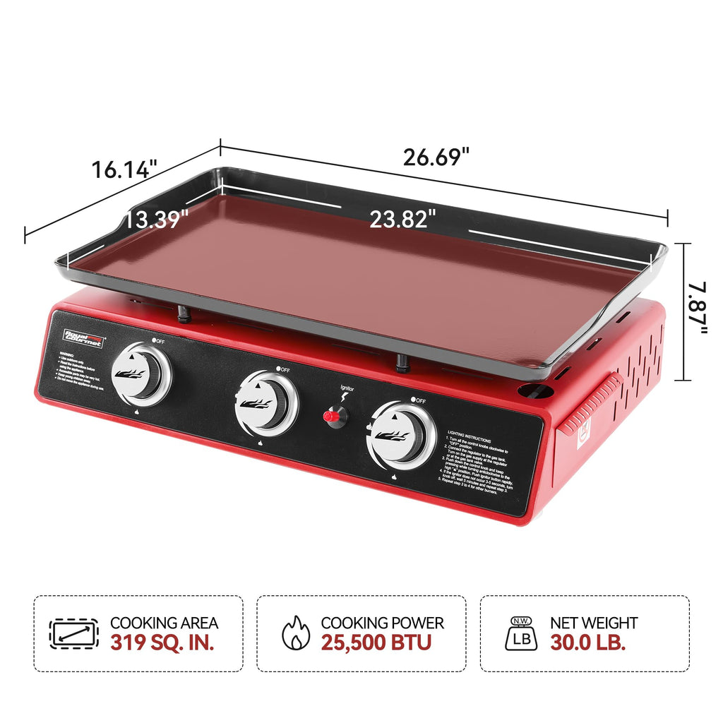 3-Burner Tabletop Propane Gas Griddle with Cover Y17302