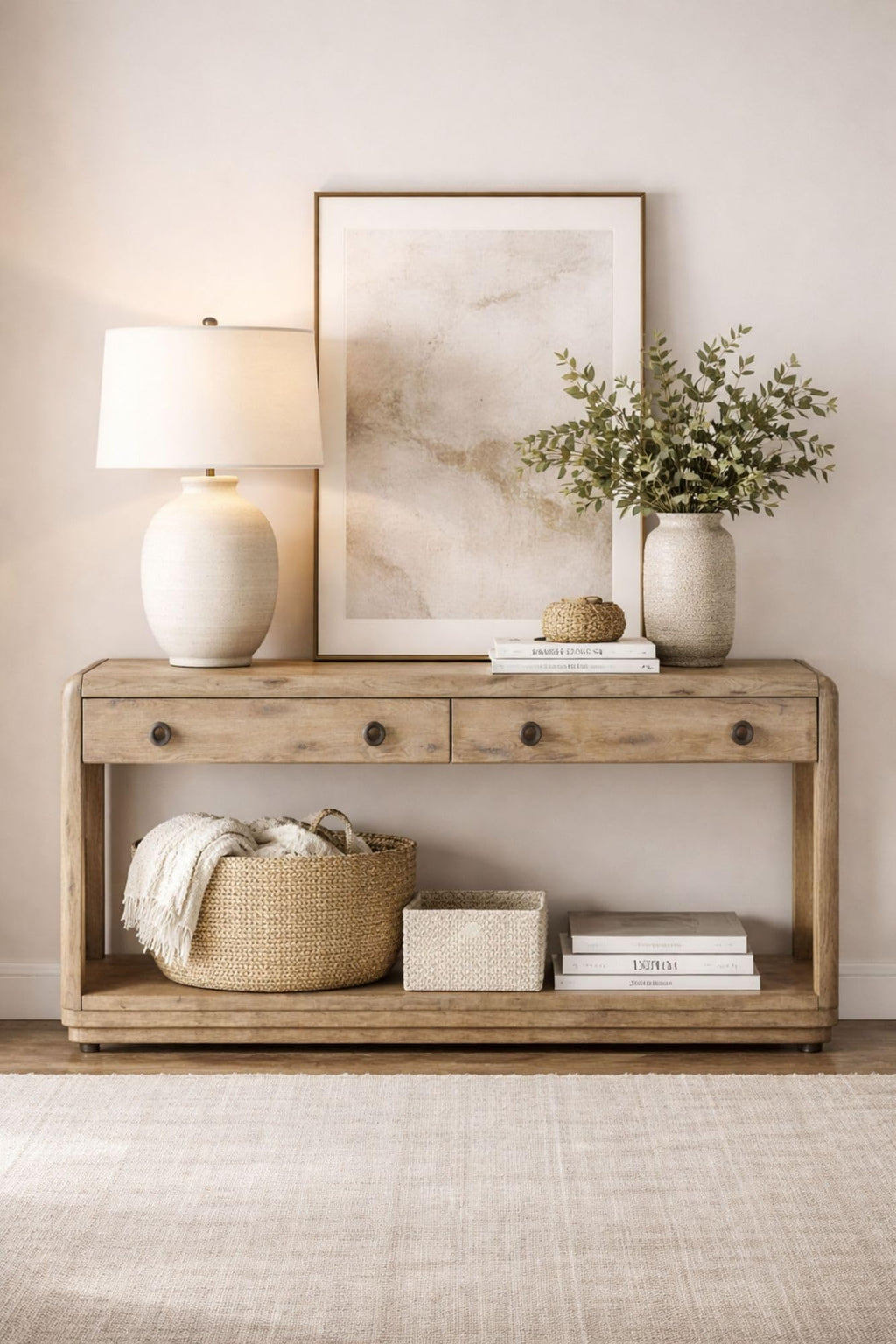 Oak Console Table with Drawers and Storage B521