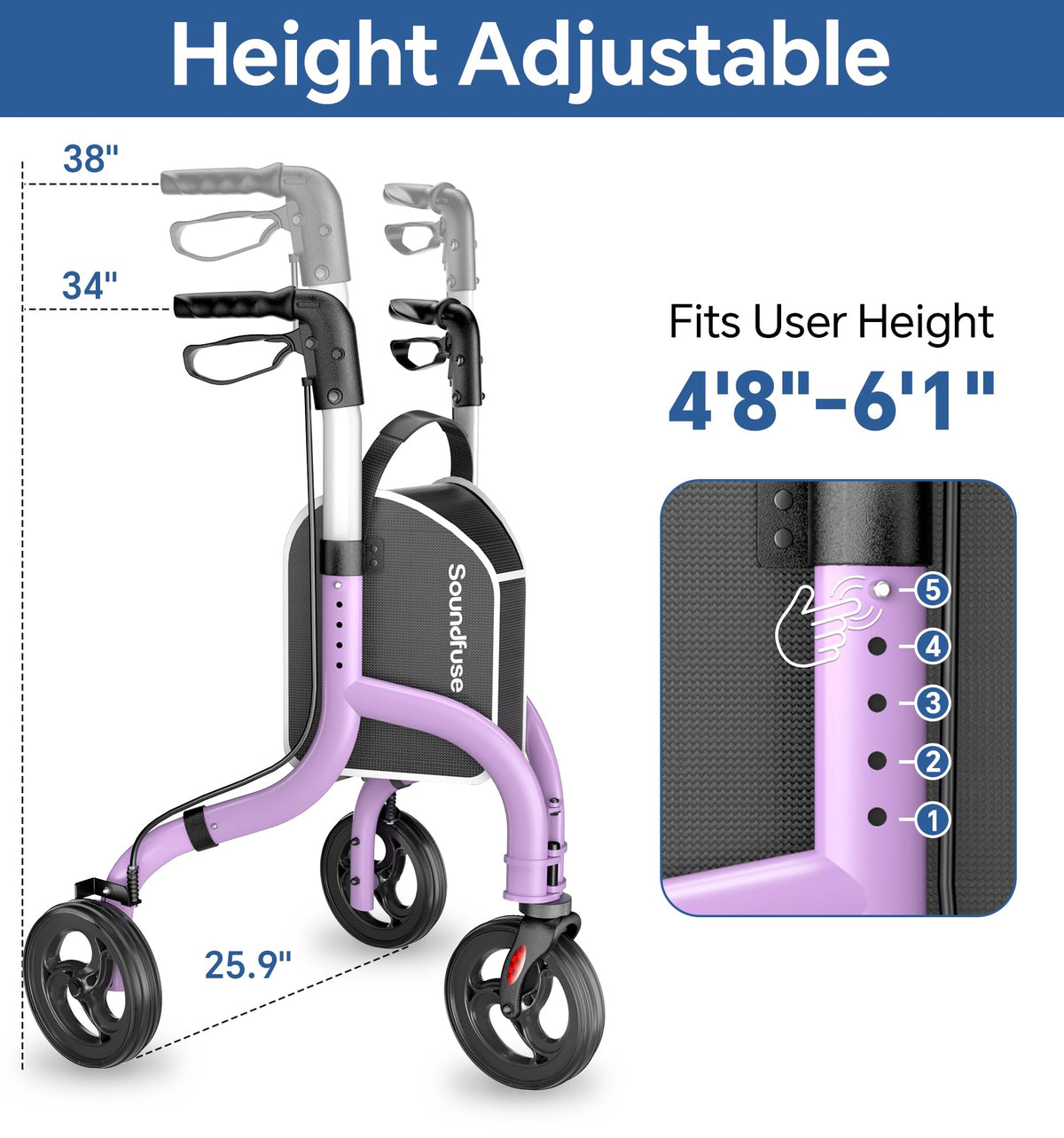 Lightweight Foldable Aluminum 3 Wheel Walkers A643