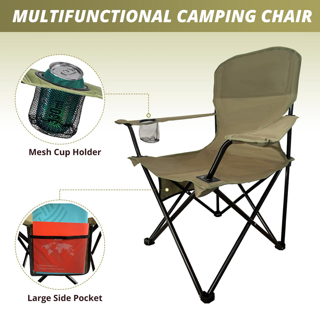 2 Pack Folding Camping Chairs with High Back, 300lbs Capacity, Green O910040