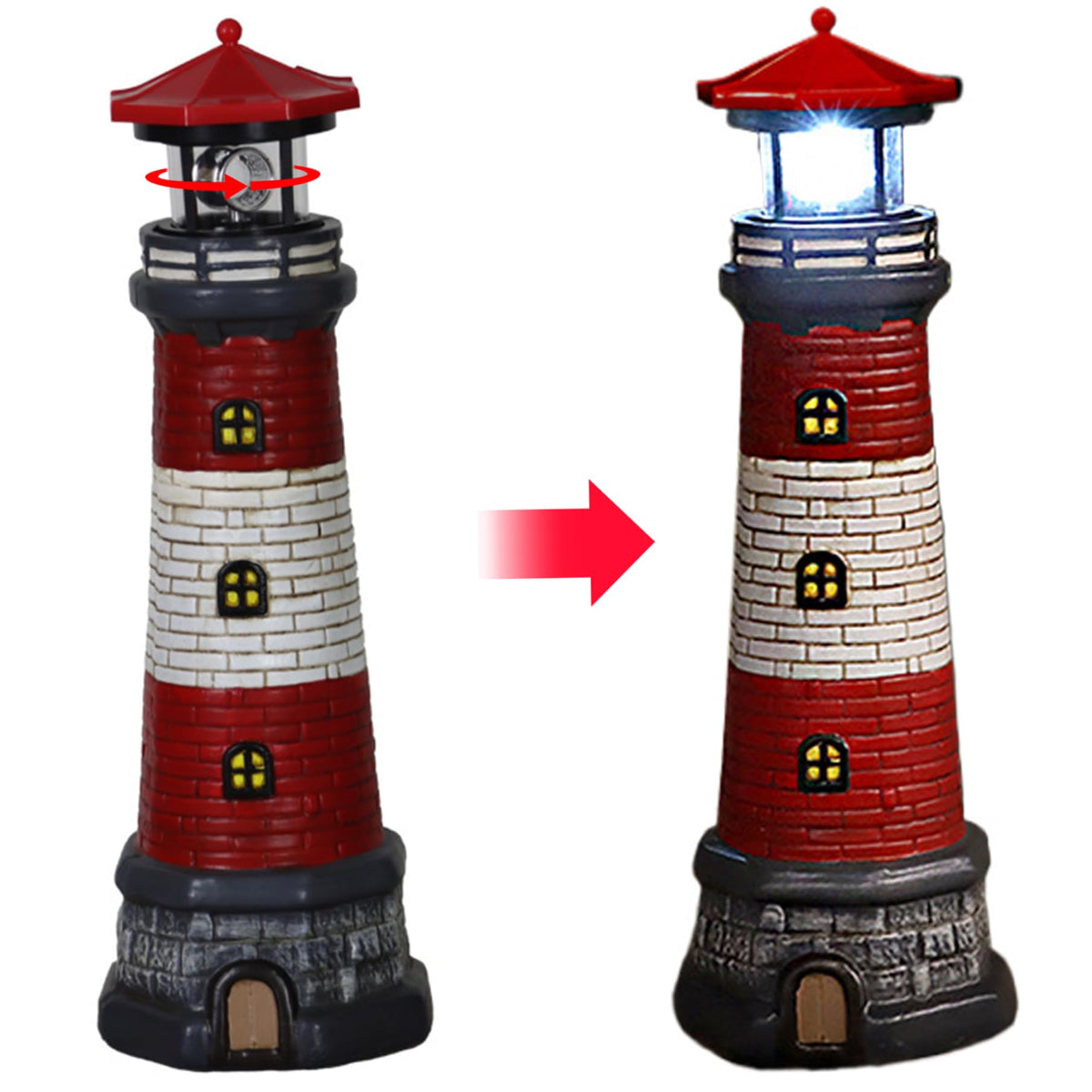 Solar Lighthouse with Rotating LED Lights Waterproof Lighthouse Statue G796