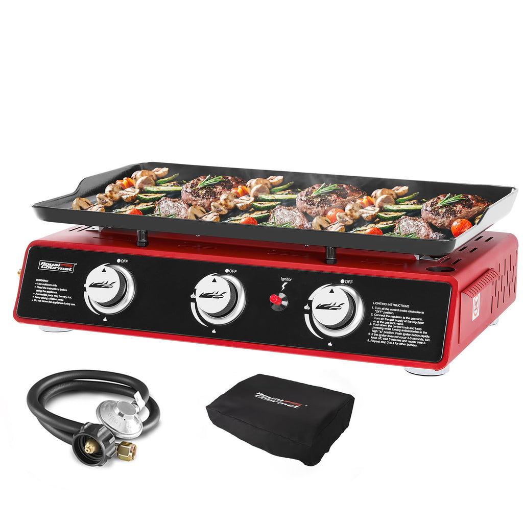 3-Burner Tabletop Propane Gas Griddle with Cover Y17302