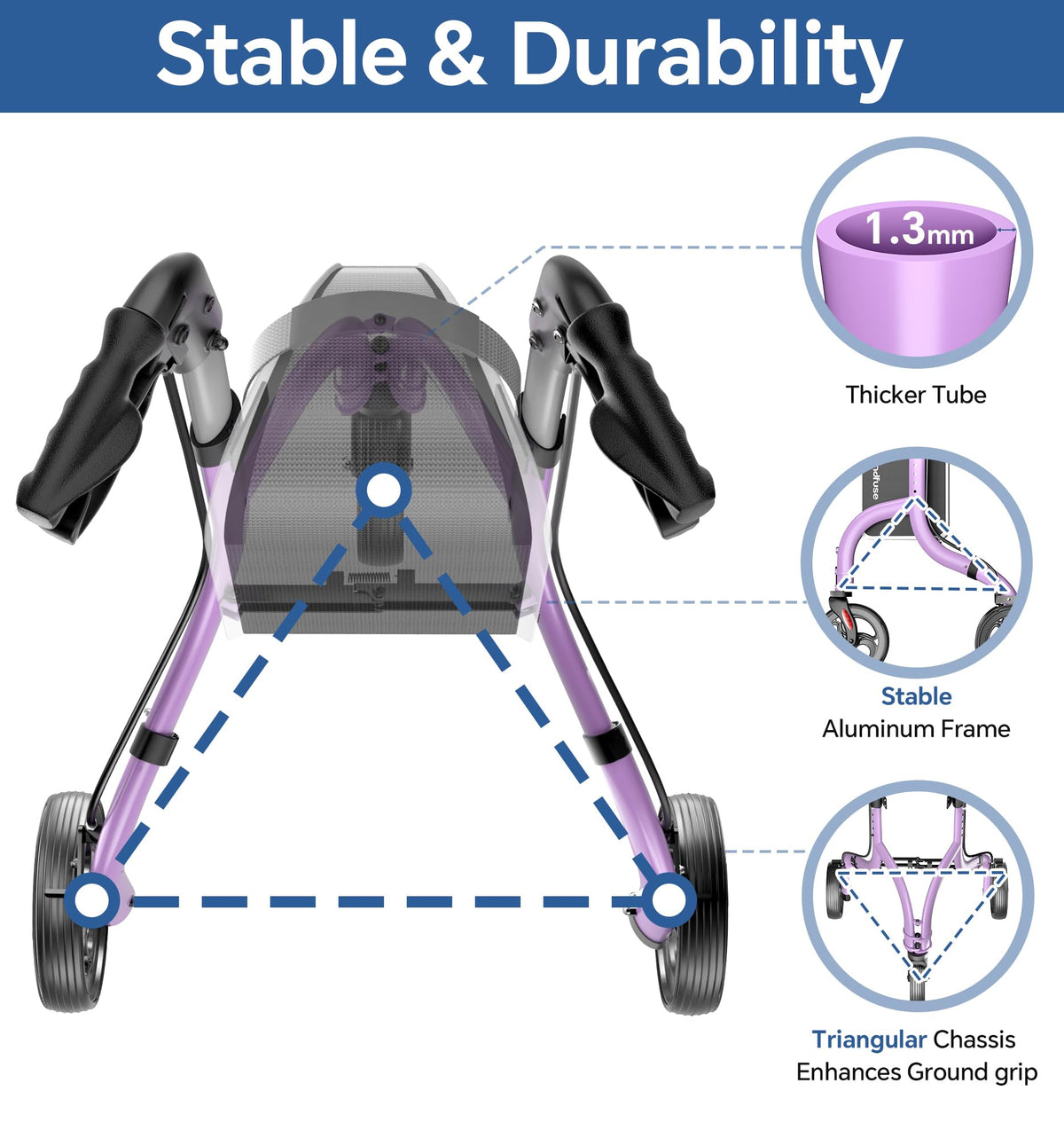 Lightweight Foldable Aluminum 3 Wheel Walkers A643