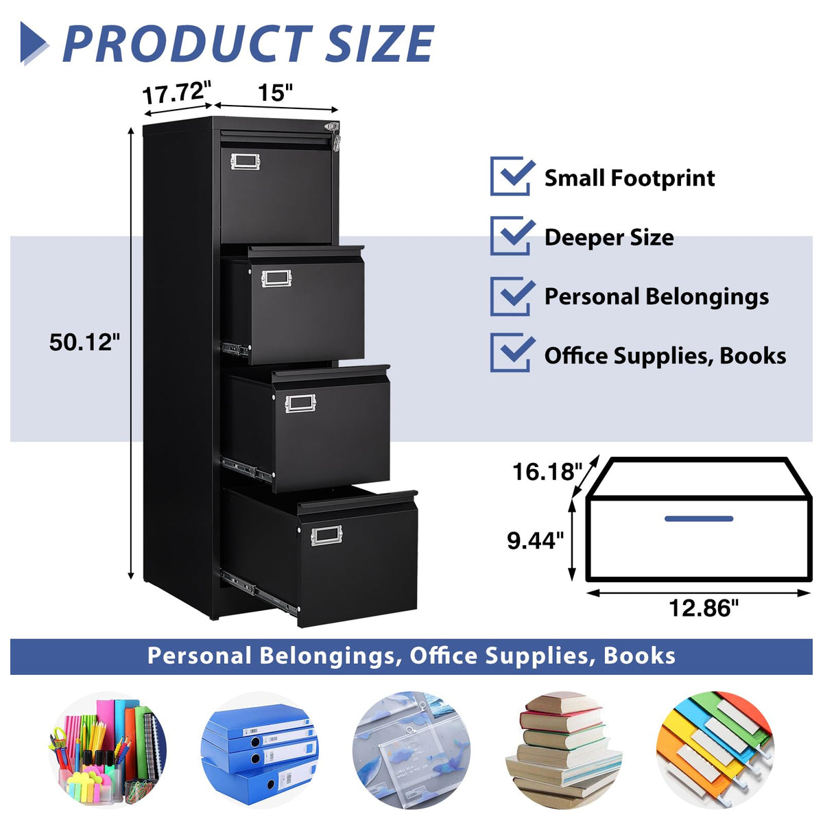 4 Drawer Metal Vertical File Cabinet with Lock H46301