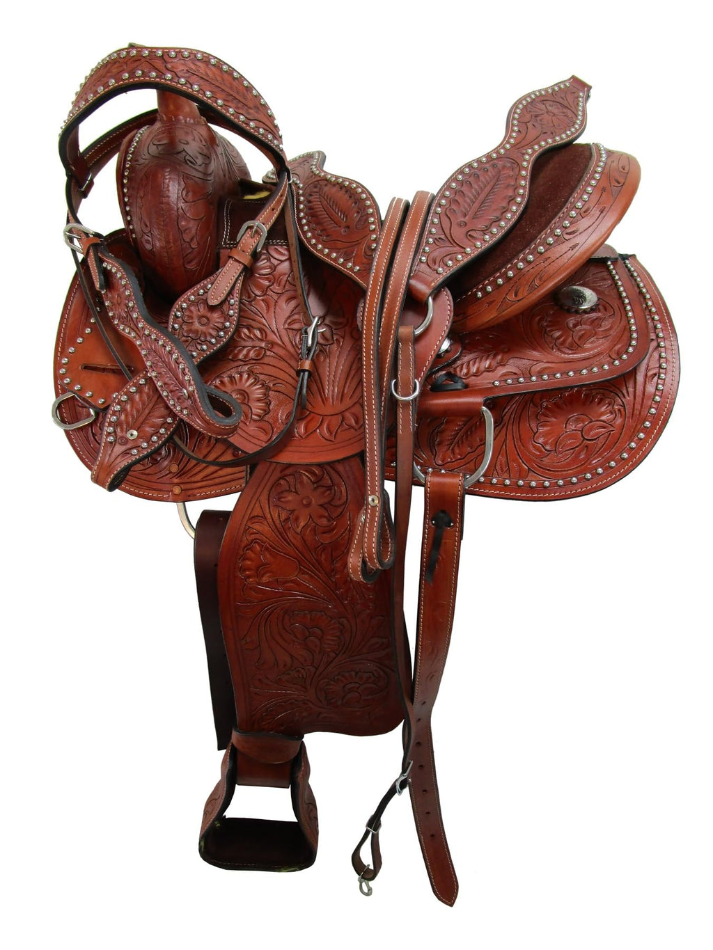 Tooled Leather Western Horse Saddle 15 16 17 18 J3532