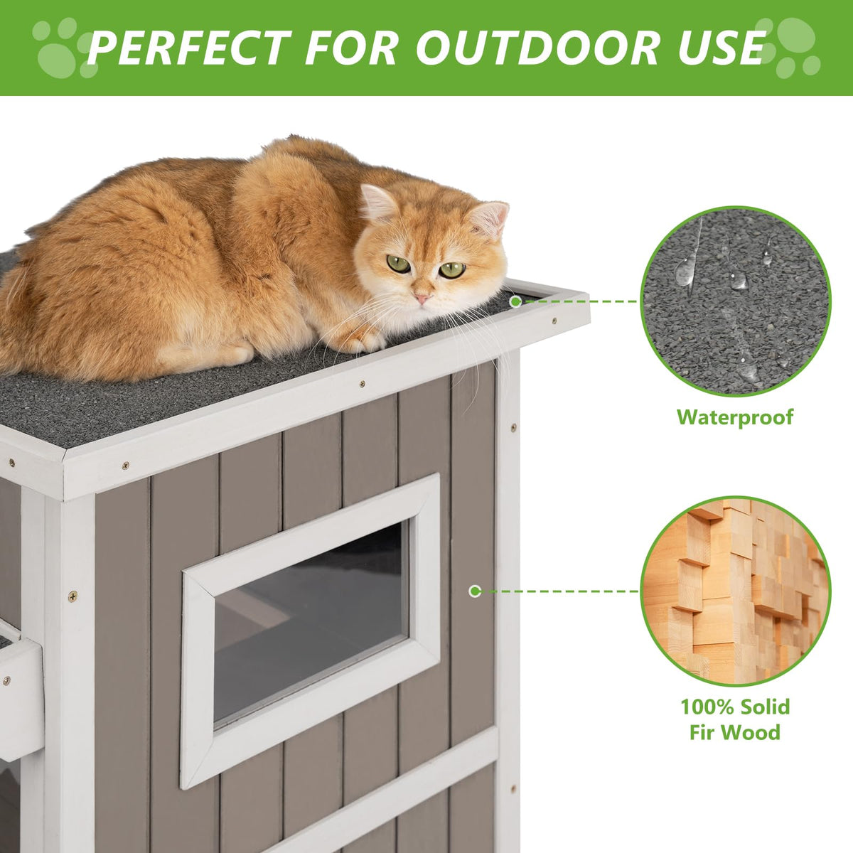 2 Story Weatherproof Wooden Outdoor Cat House Y715534
