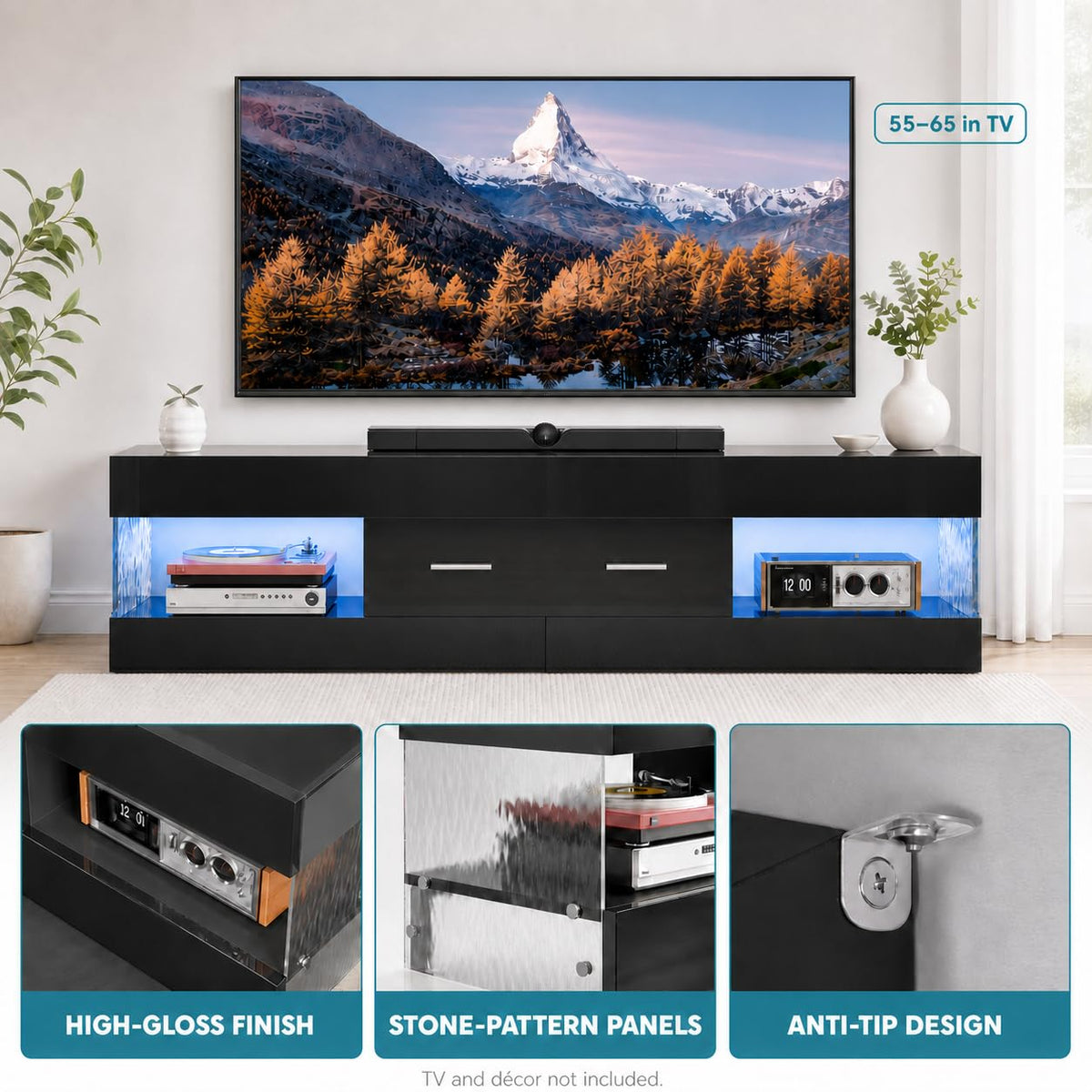 Black 60 Inch TV Stand with Drawer Q3233