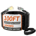 100ft 10 Gauge Waterproof Outdoor Extension Cord Black D921