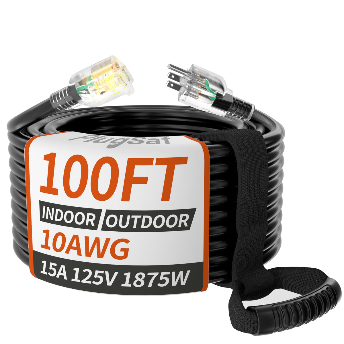 100ft 10 Gauge Waterproof Outdoor Extension Cord Black D921