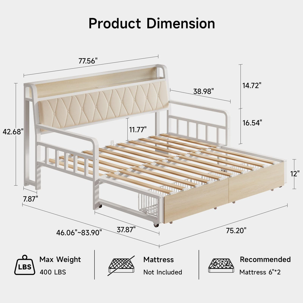 White Twin Daybed with Pop up Trundle V652