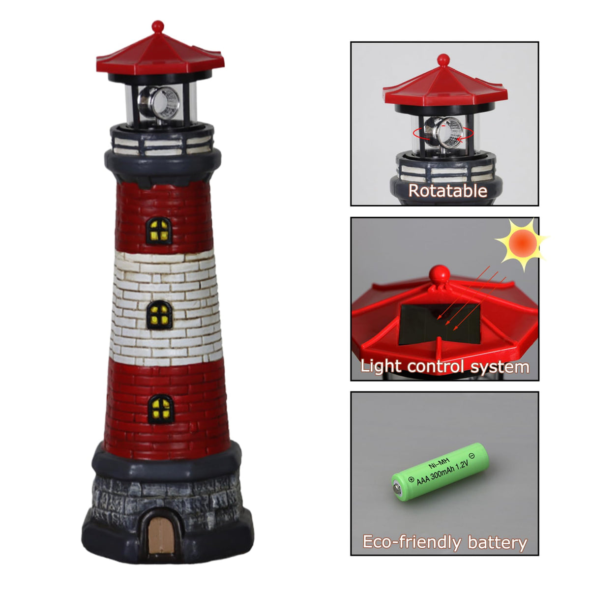 Solar Lighthouse with Rotating LED Lights Waterproof Lighthouse Statue G796