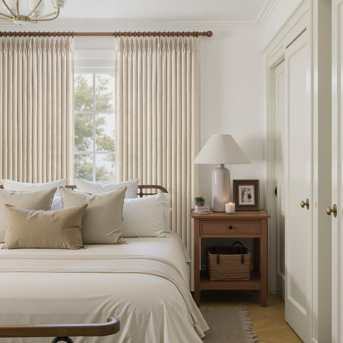 Natural Linen Pleated Curtains 86 Inches Long 50 Inch Wide 2 Panels Set S9415