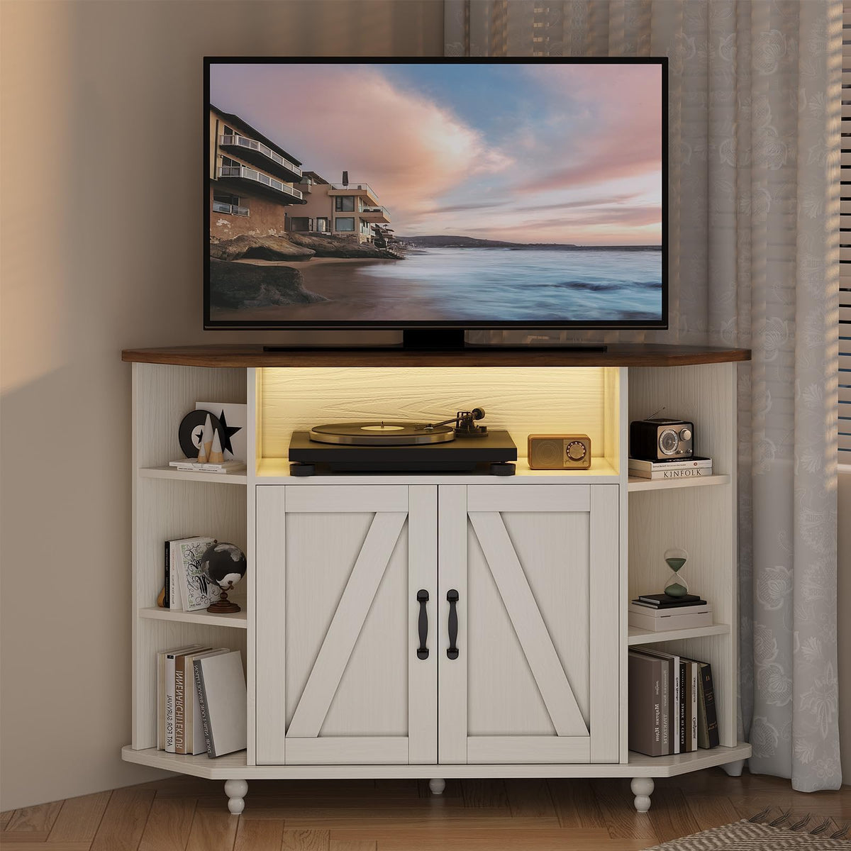 White Corner TV Stand with Storage H6293