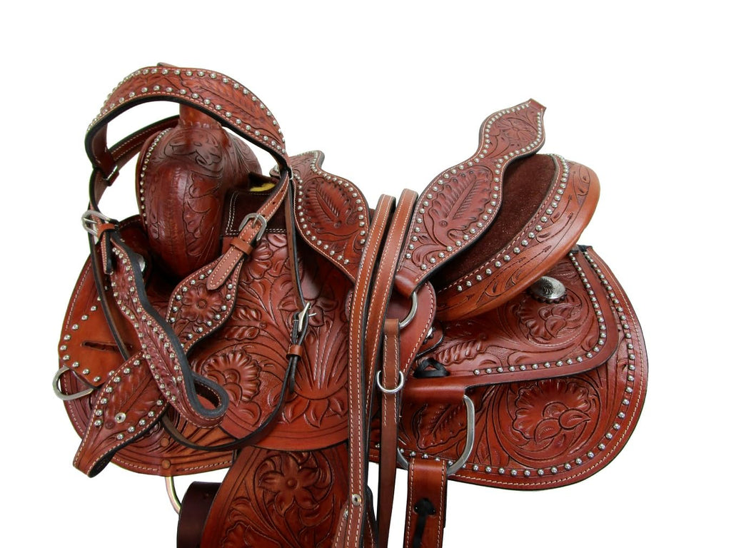 Tooled Leather Western Horse Saddle 15 16 17 18 J3532
