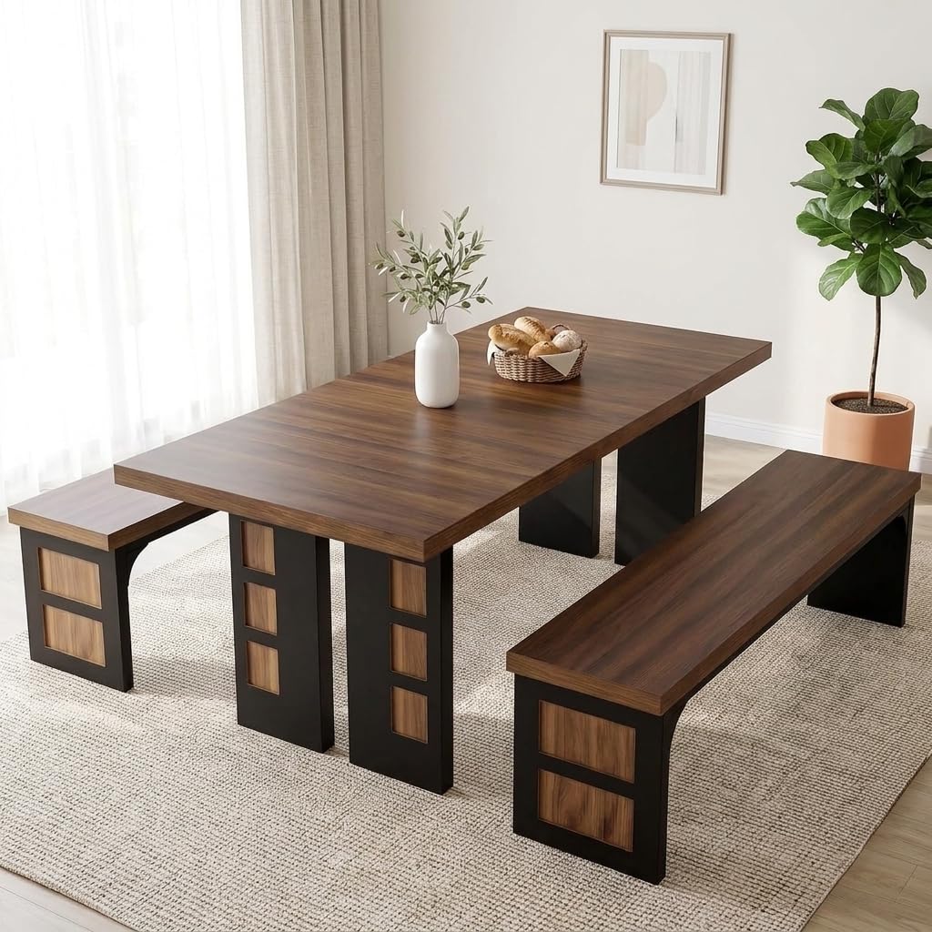 70.9" Wood Dining Table Set with 2 Benches K833