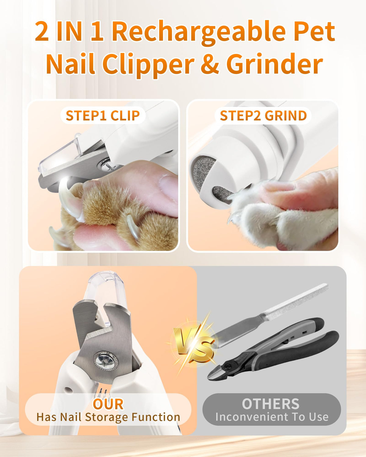 2-in-1 Dog & Cat Nail Clippers & Grinder with LED Light A47392