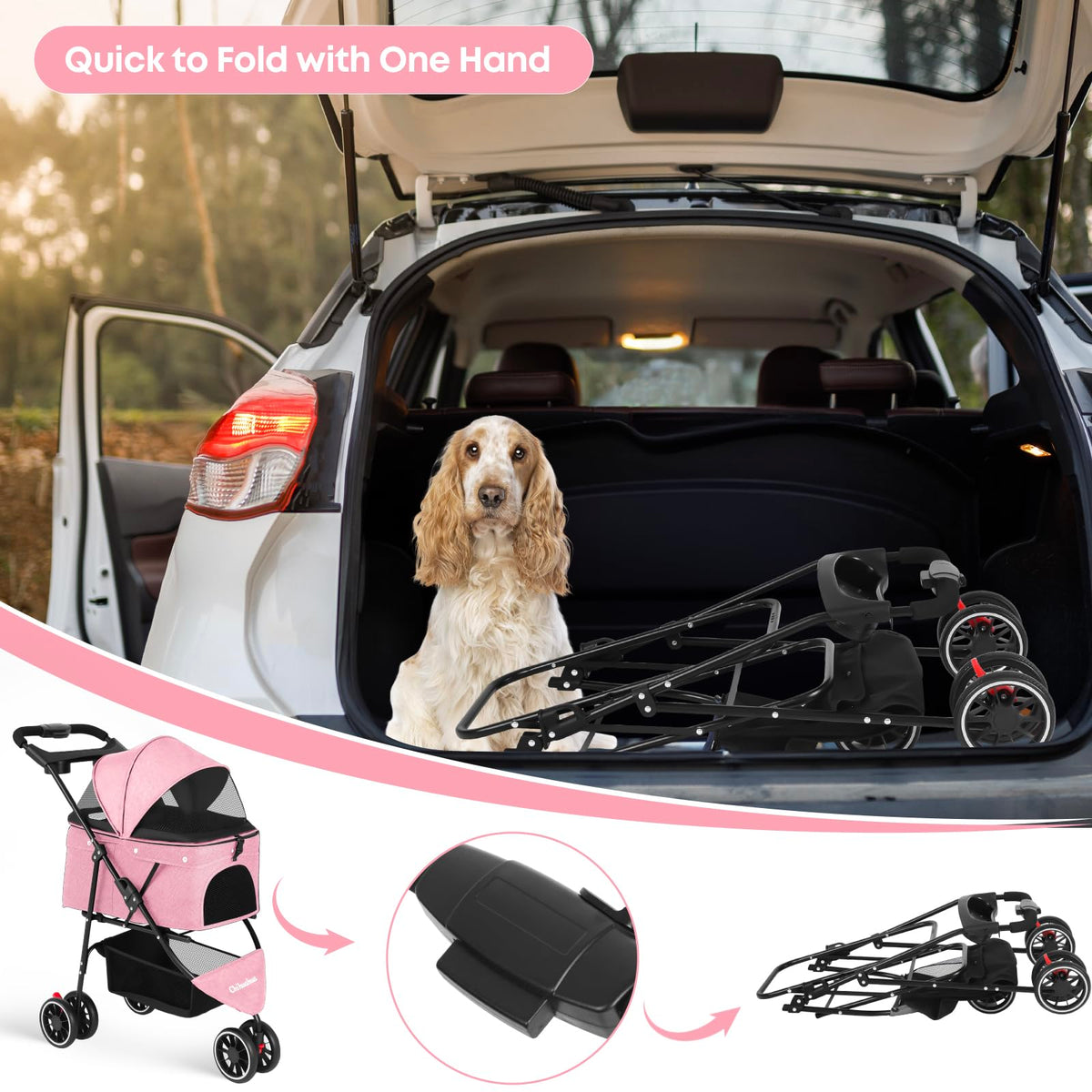 Pink 3 Wheels Pet Stroller F699865