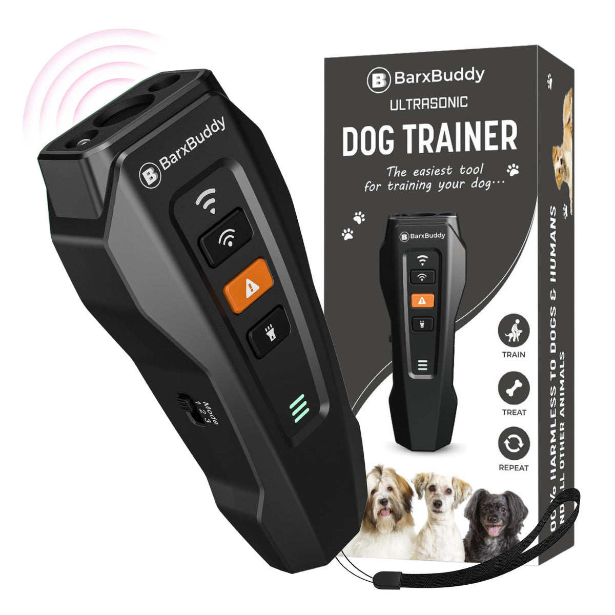 Long Range Ultrasonic Rechargeable Anti Bark Device for Dogs (Black) V539
