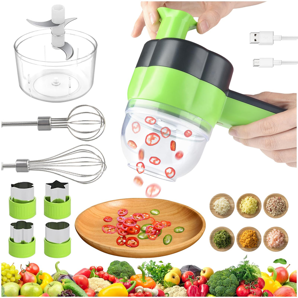 Electric Vegetable Slicer Set 4 in 1 Portable Rechargeable Wireless Food Processor O5620