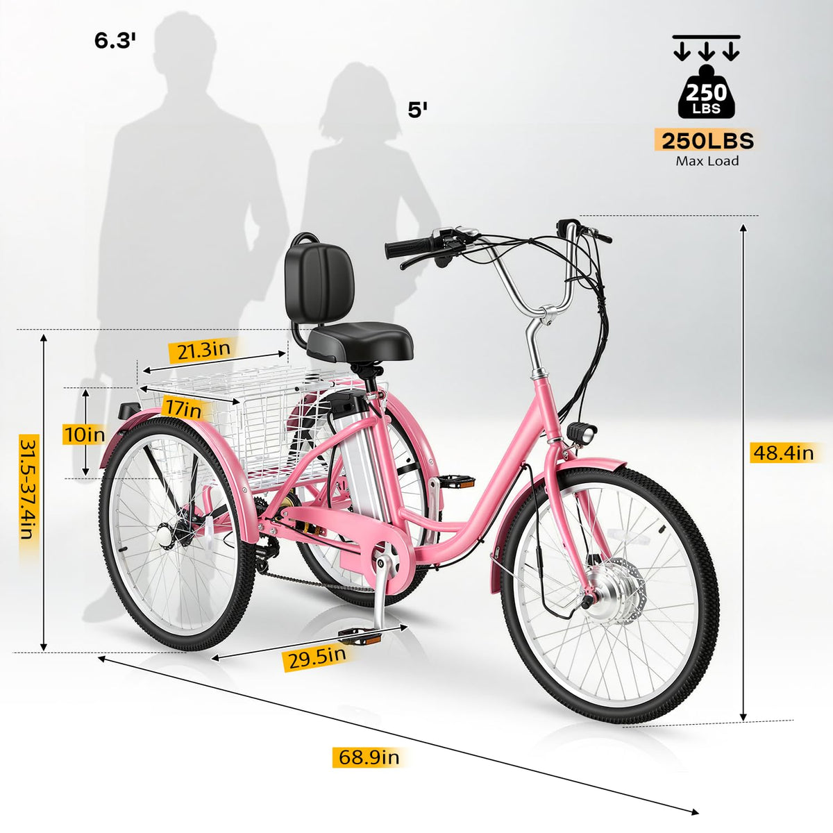 500W 3-Wheel Electric Trike with Removable Battery I19687