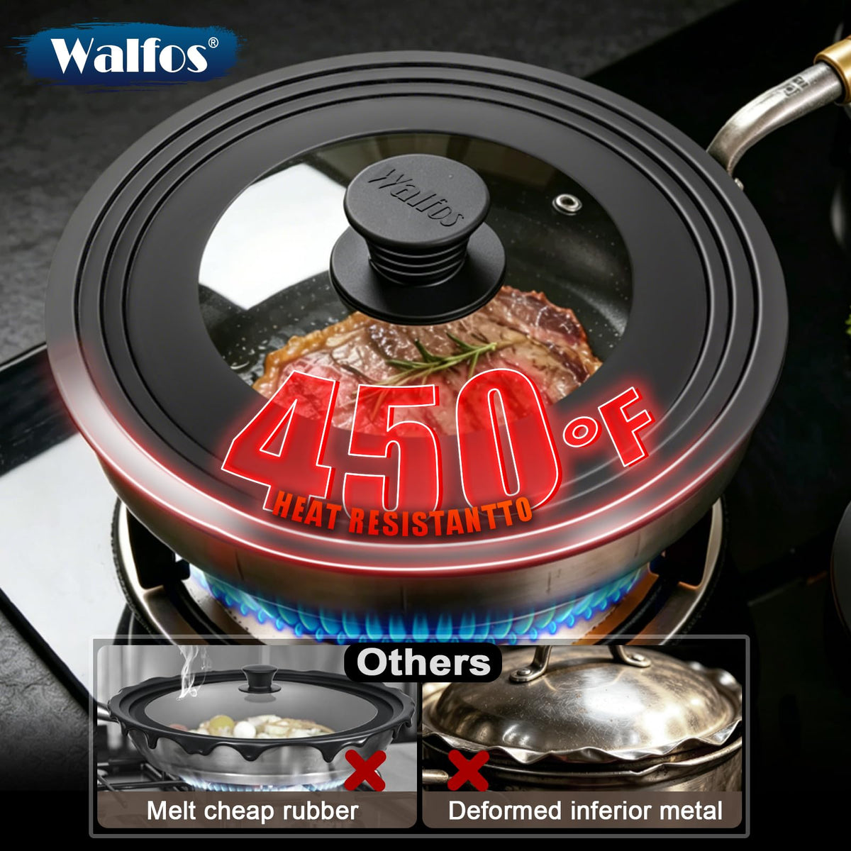 Universal Pan Lid with Heat Resistant Silicone Rim and Tempered Glass, Fits 8" to 12" Cookware T6705