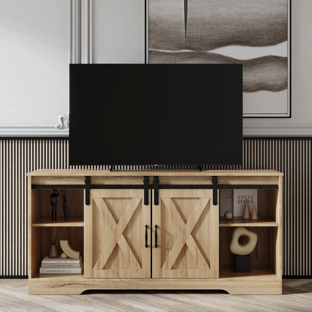 Farmhouse Wood TV Stand with Sliding Barn Door and Storage Cabinet G123510