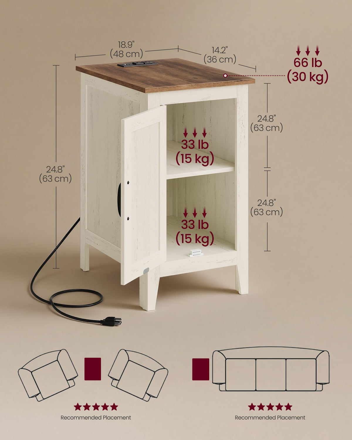 Side Table with Charging Station and Storage Cabinet K98287