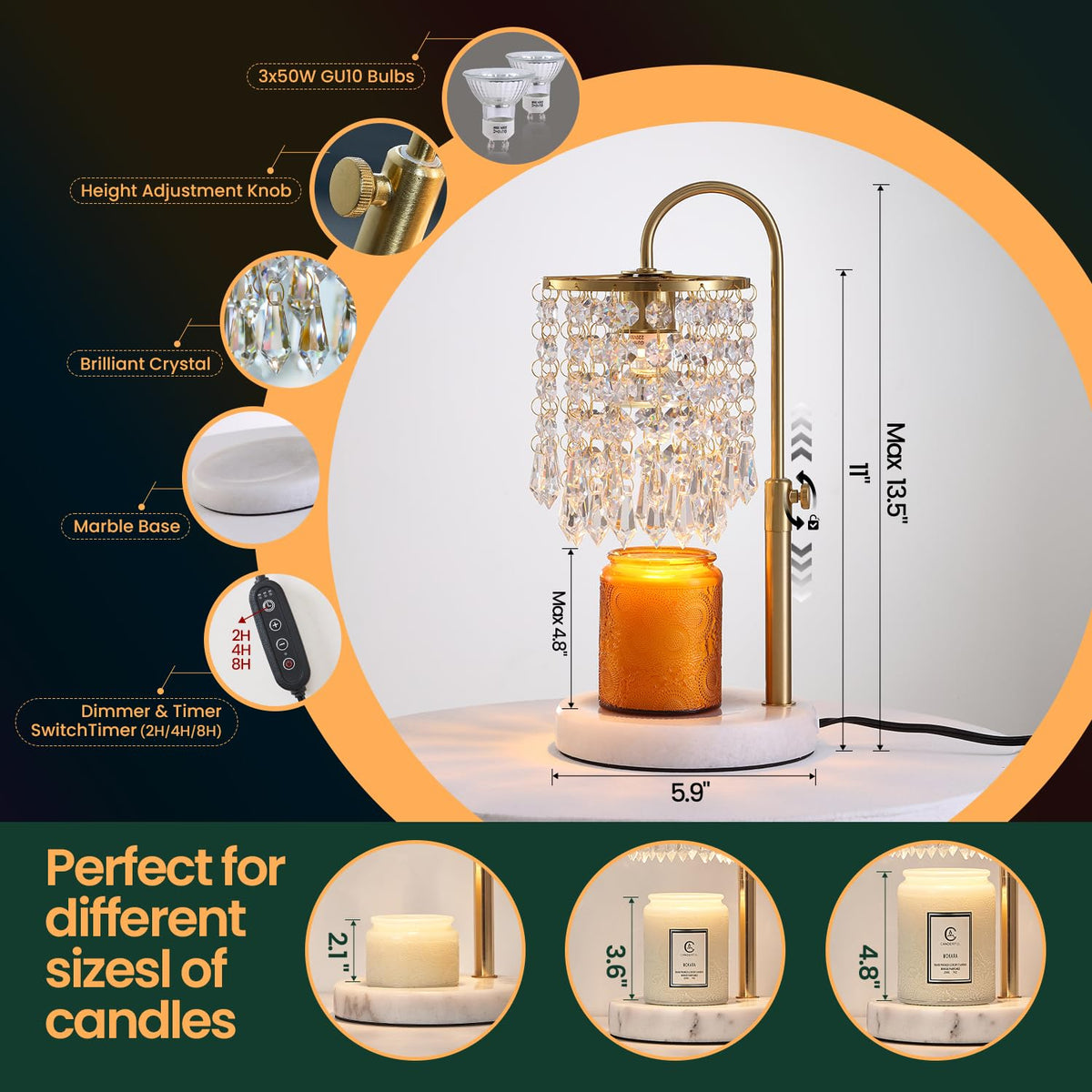 Candle Warmer Lamp with Timer Dimmer and 3 Bulbs D225