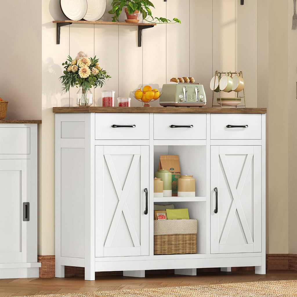 White Storage Cabinet with 3 Drawers and 2 Doors B61535