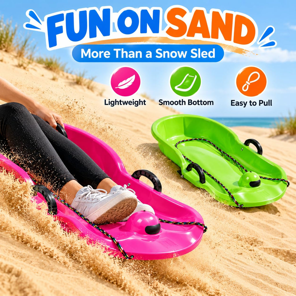 2 Pack 65cm Plastic Snow Sleds with Brake Handles and Pull Rope Q2201