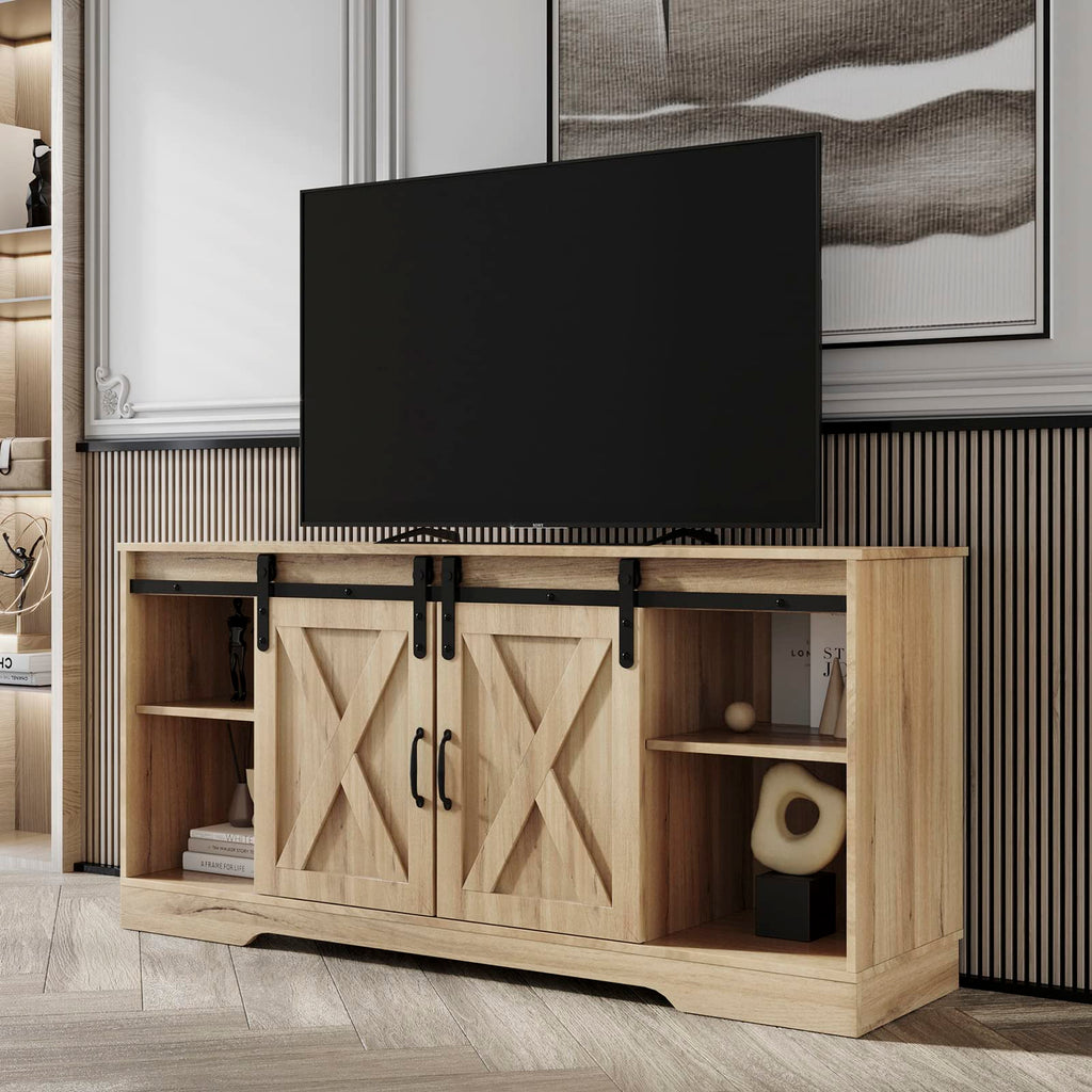Farmhouse Wood TV Stand with Sliding Barn Door and Storage Cabinet G123510