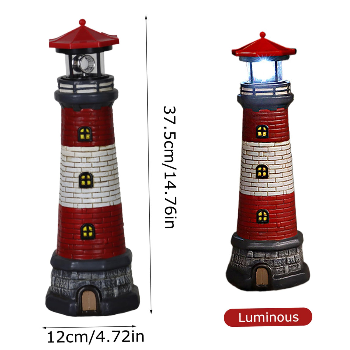 Solar Lighthouse with Rotating LED Lights Waterproof Lighthouse Statue G796