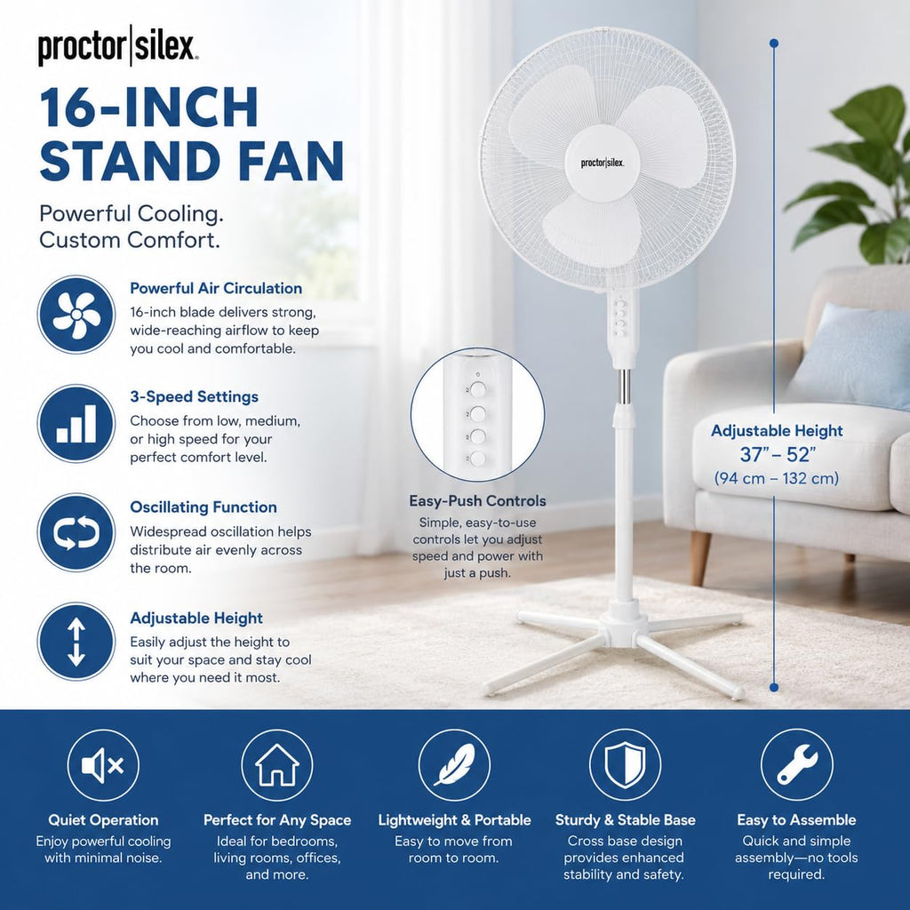 16-Inch 3-Speed Oscillating Pedestal Fan M6816