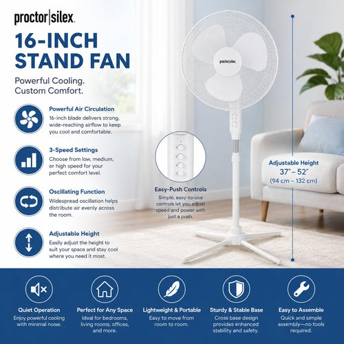 16-Inch 3-Speed Oscillating Pedestal Fan M6816