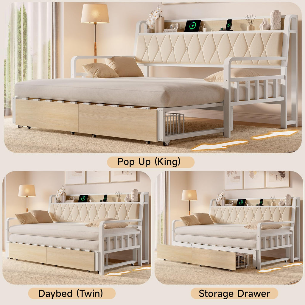 White Twin Daybed with Pop up Trundle V652