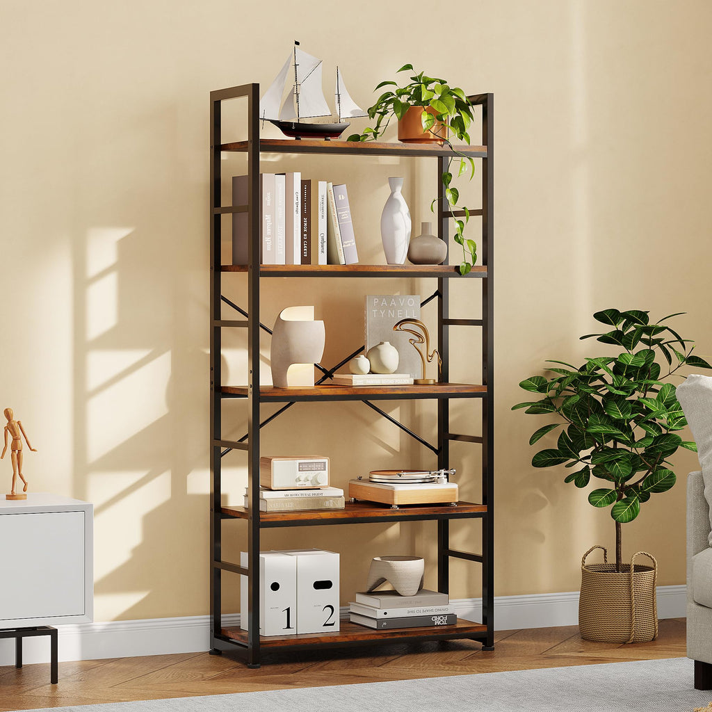 32 Inch 5-Tier Wood Metal Bookshelf R4361