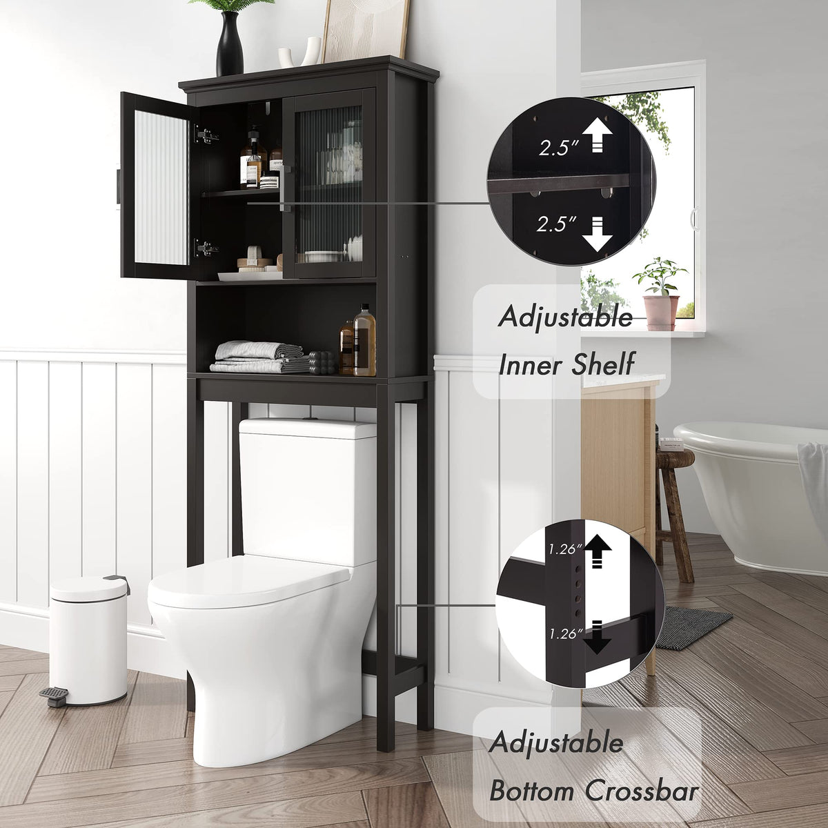 Over the Toilet Storage Cabinet with Glass Doors D6922