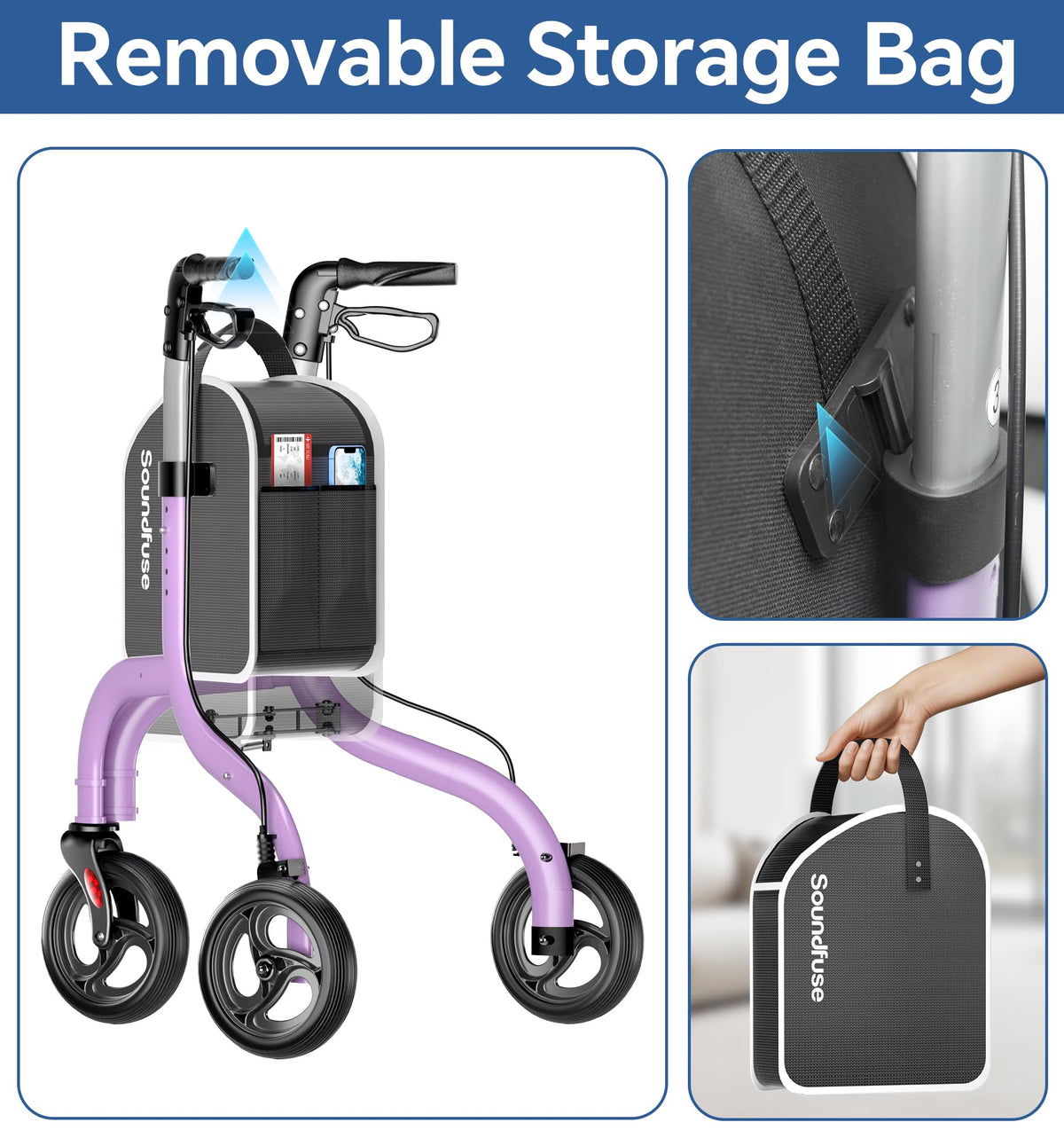 Lightweight Foldable Aluminum 3 Wheel Walkers A643